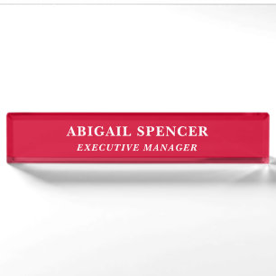 Modern Plain Simple Cherry Red Professional Nameplate