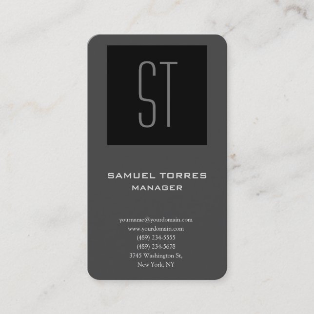 Modern plain simple creative monogram black grey business card (Front)