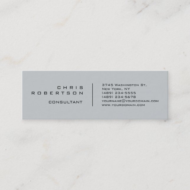 Modern Plain Simple Grey Skinny Business Card (Front)