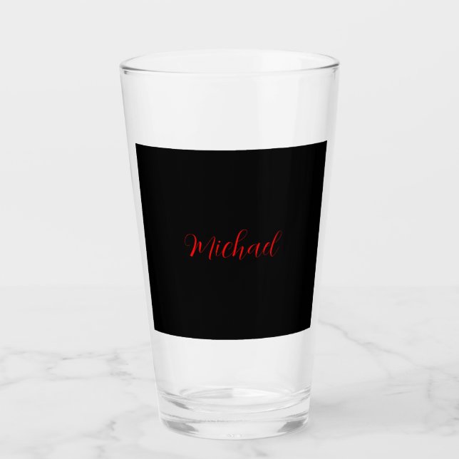 Modern plain simple minimalist add name black red glass (Front)
