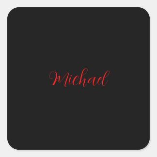 Modern plain simple minimalist add name black red square sticker