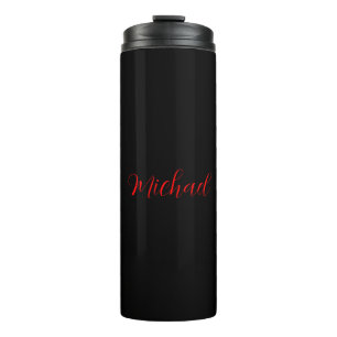 Modern plain simple minimalist add name black red thermal tumbler
