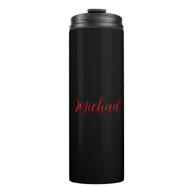 Modern plain simple minimalist add name black red thermal tumbler (Front)