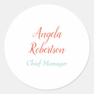 Modern plain simple minimalist add name classic round sticker