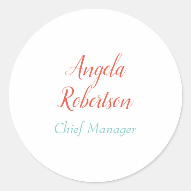 Modern plain simple minimalist add name classic round sticker (Front)