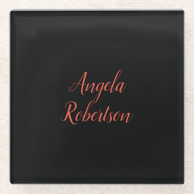 Modern plain simple minimalist add name glass coaster (Front)
