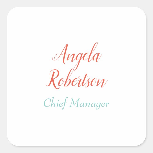 Modern plain simple minimalist add name square sticker (Front)