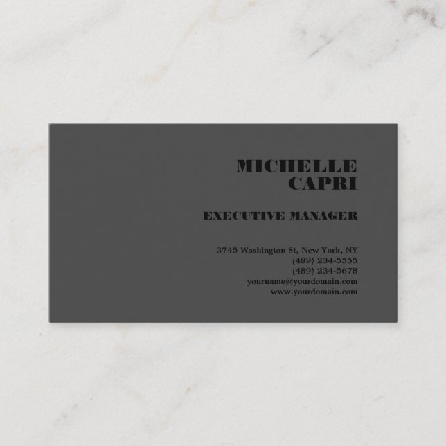 Modern Plain Simple Minimalist Grey Black Business Card (Front)