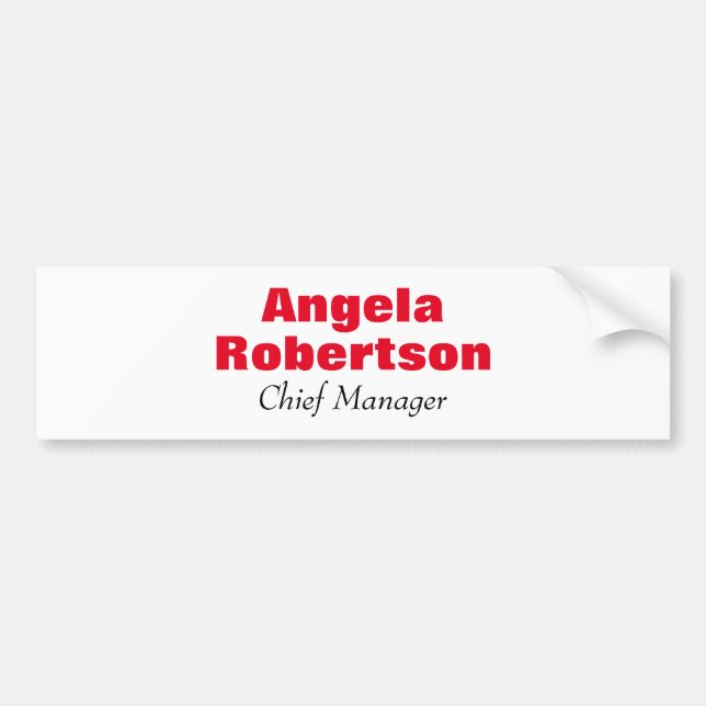 Modern plain simple minimalist red white add name bumper sticker (Front)