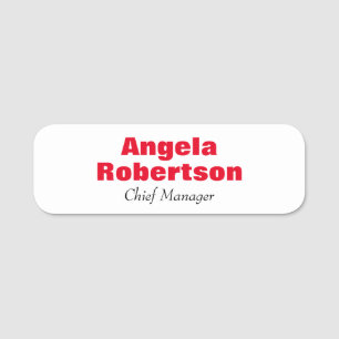 Modern plain simple minimalist red white add name name tag