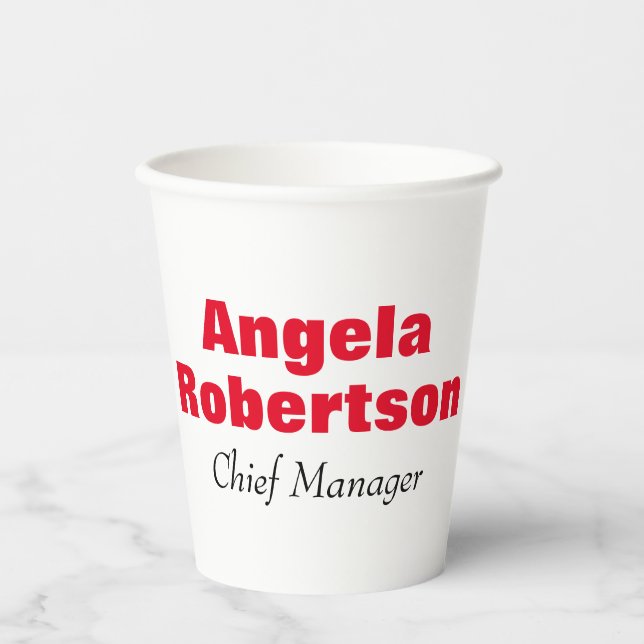 Modern plain simple minimalist red white add name paper cups (Front)