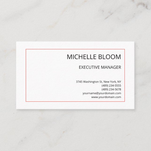 Modern Plain Simple Minimalist Red White Business Card (Front)