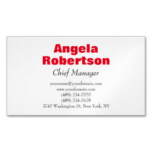 Modern plain simple minimalist red white 	Magnetic business card