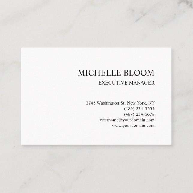 Modern Plain Simple Minimalist White Business Card (Front)