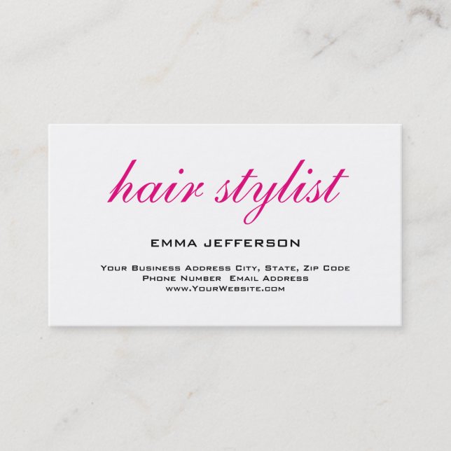 Modern Plain Simple White Hair Stylist Business Card (Front)