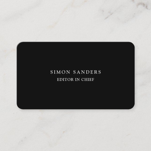 Modern Plain Unique Minimalist Black Business Card (Front)