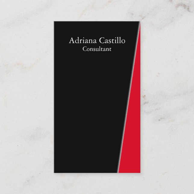 Modern Plain Vertical Black Red Unique Design Business Card (Front)