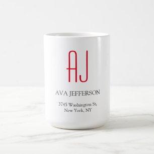 Modern plain vertical simple white red monogram coffee mug