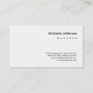 Modern Plain White Manager Business Card
