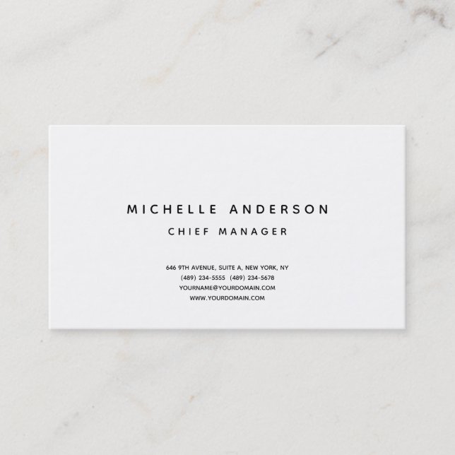 Modern Plain White Simple Professional Minimalist Business Card (Front)