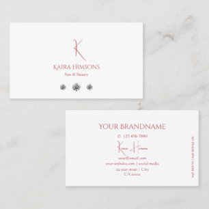 Modern Plain White with Monogram and Diamonds Chic Business Card