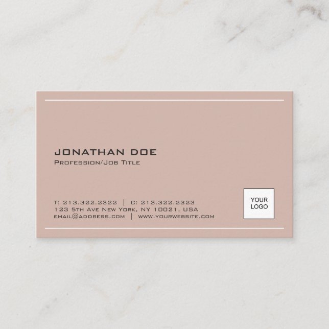 Modern Plain With Logo Professional Elegant Brown Business Card (Front)
