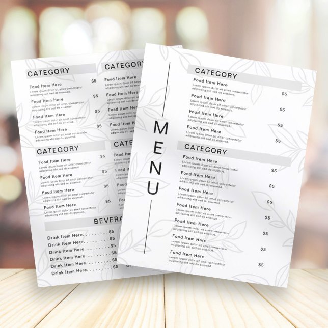 Modern Plant Leaf Black & White Restaurant Menu (Creator Uploaded)