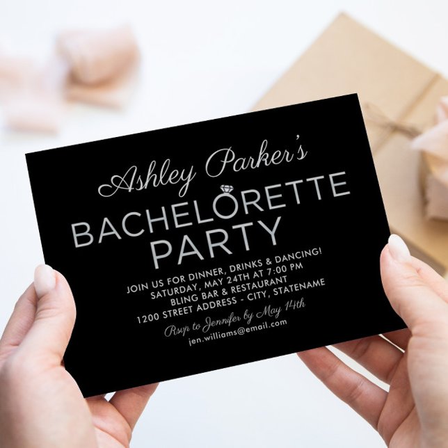 Modern Platinum Diamond Ring Bachelorette Party Invitation (Creator Uploaded)