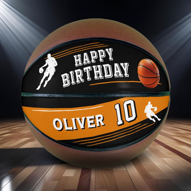 Modern Player Silhouette Stripe Happy Birthday Basketball (Creator Uploaded)