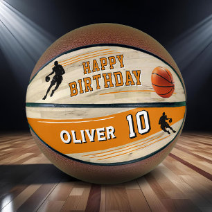 Modern Player Silhouette Stripe Happy Birthday Basketball
