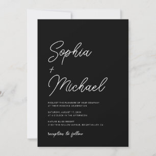 Modern Playful Calligraphy Black White Wedding Invitation