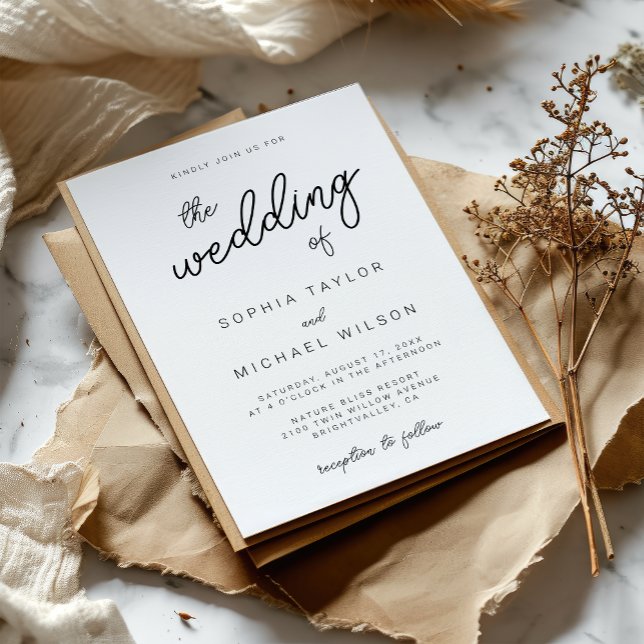 Modern Playful Calligraphy Black White Wedding Invitation (Creator Uploaded)