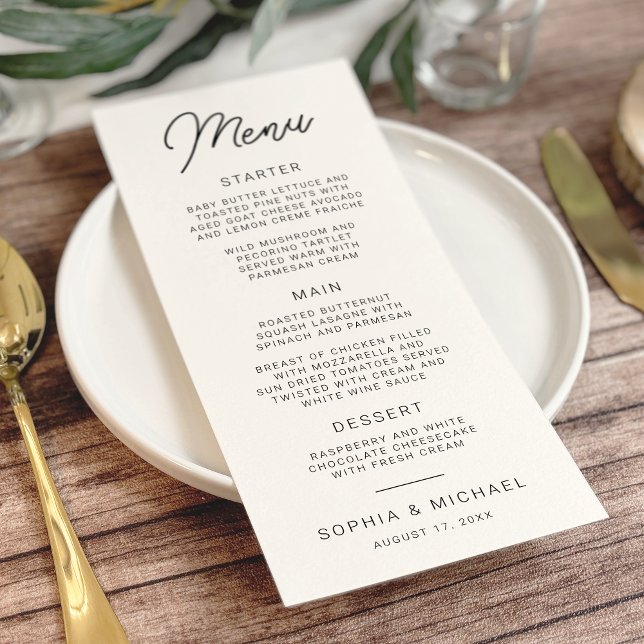 Modern Playful Calligraphy Black White Wedding Menu (Creator Uploaded)