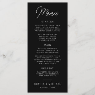 Modern Playful Calligraphy Black White Wedding Menu