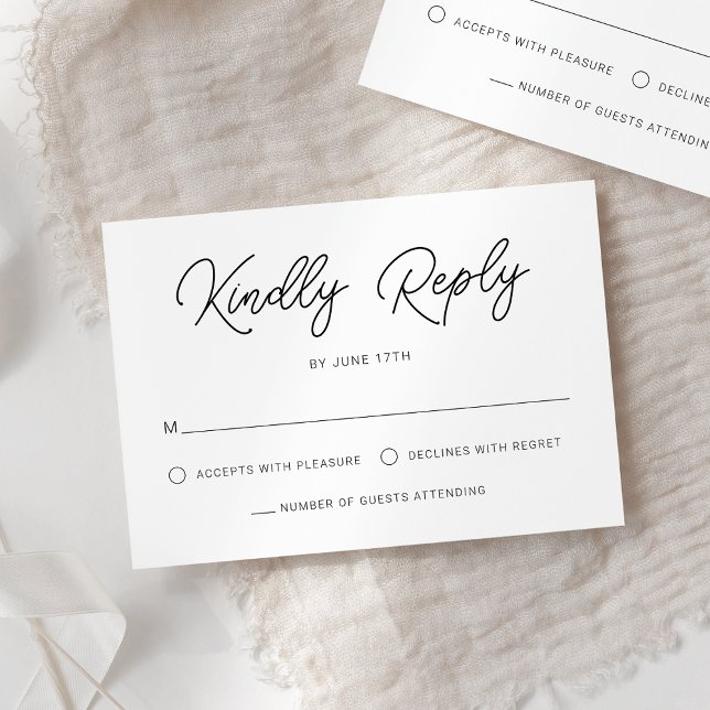 Modern Playful Calligraphy Black White Wedding RSVP Card (Creator Uploaded)