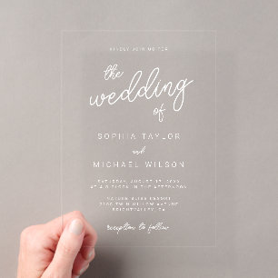 Modern Playful Calligraphy White Wedding Acrylic Invitations
