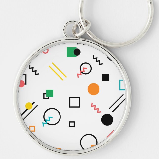 Modern, playful, cool, trendy, Memphis geometric Key Ring (Front)