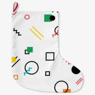 Modern, playful, cool, trendy, Memphis geometric Large Christmas Stocking