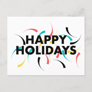 Modern, playful design of  "Happy Holidays" Announcement Postcard