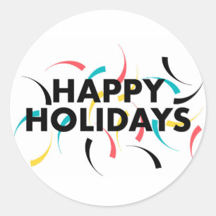 Modern, playful design of  "Happy Holidays" Classic Round Sticker