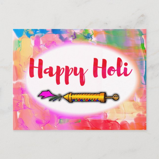 Modern Playful Script Colourful Pichkari Happy Hol Postcard (Front)