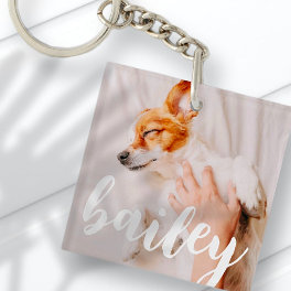 Modern Playful Simple Elegant Chic Pet Photo Key Ring
