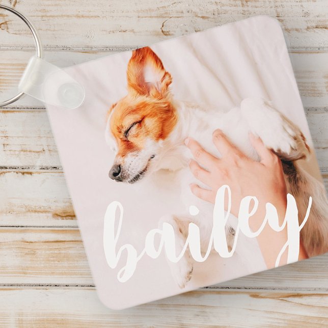 Modern Playful Simple Elegant Chic Pet Photo Key Ring (Creator Uploaded)
