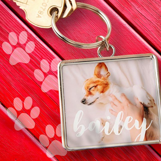 Modern Playful Simple Elegant Chic Pet Photo Key Ring (Creator Uploaded)