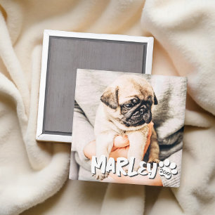 Modern Playful Simple Grunge Custom Pet Photo Magnet