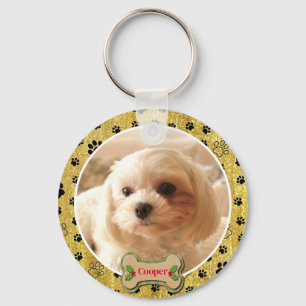 Modern Playful Simple Photo Dog - Paw Print Design Key Ring