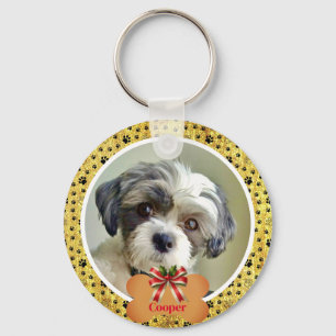 Modern Playful Simple Photo Dog - Paw Print Design Key Ring