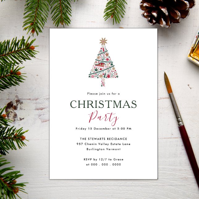 Modern Playful Tree Merry Christmas Holiday Party Invitation (Creator Uploaded)