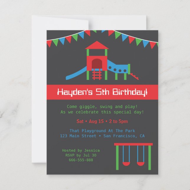 Modern Playground Kids Birthday Party Custom Invitation (Front)