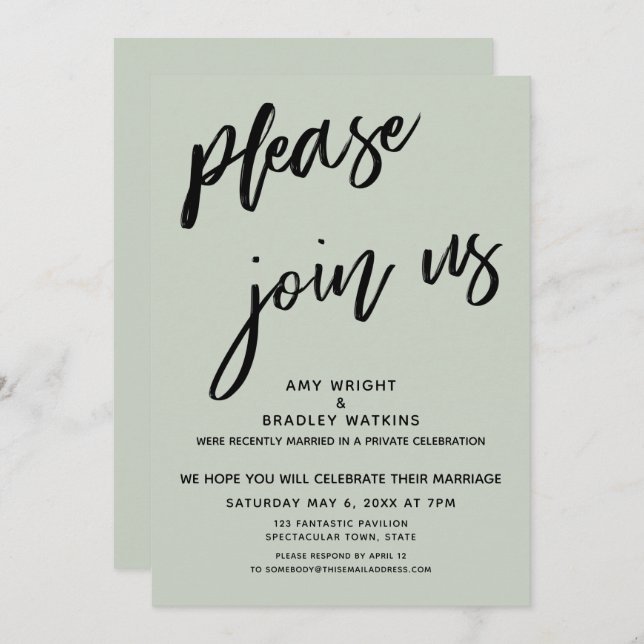 Modern Please Join Us After Wedding Reception Sage Invitation (Front/Back)